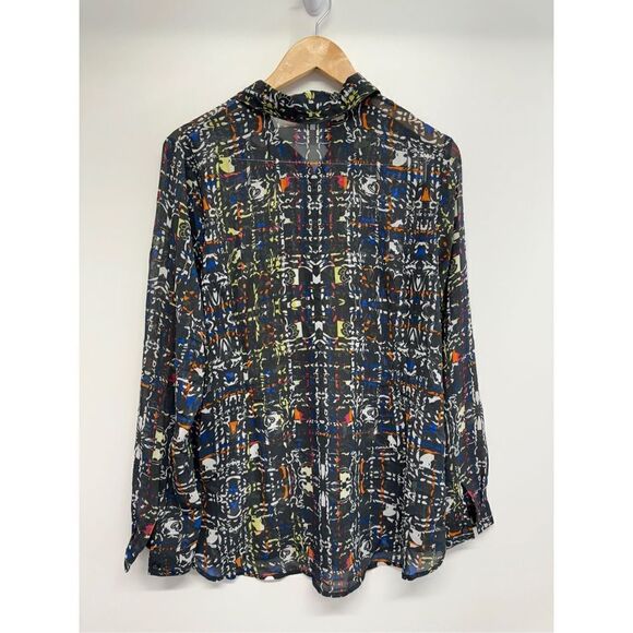 CAbi Festival Geometric Blouse Button Down Long Sleeve Shirt Size Large - Picture 2 of 9